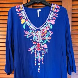 Grand & Greene medium blue embroidered shirt